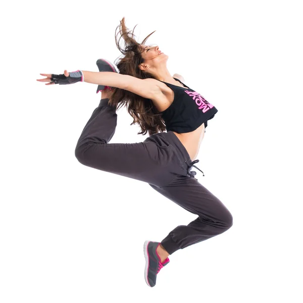 Teenager girl jumping in hip hop style — Stock Photo, Image