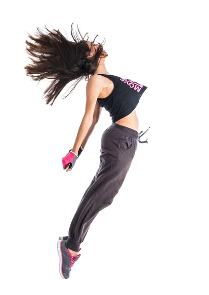 Menina adolescente pulando em estilo hip hop — Fotografia de Stock