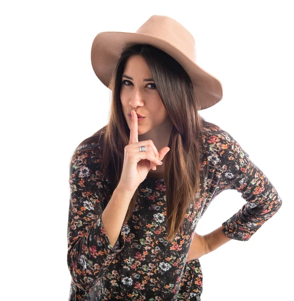 Woman making silence gesture — Stock Photo, Image