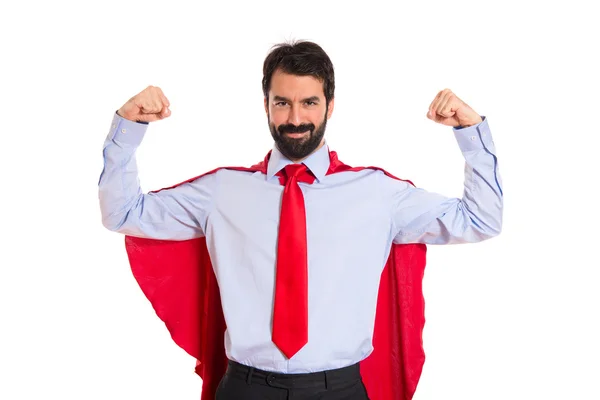Affärsman klädd som superhjälte med tumme upp — Stockfoto
