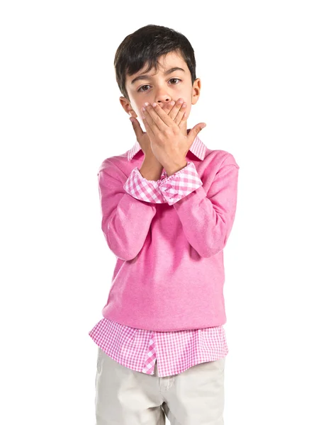 Kid covering his mouth — Stock Photo, Image