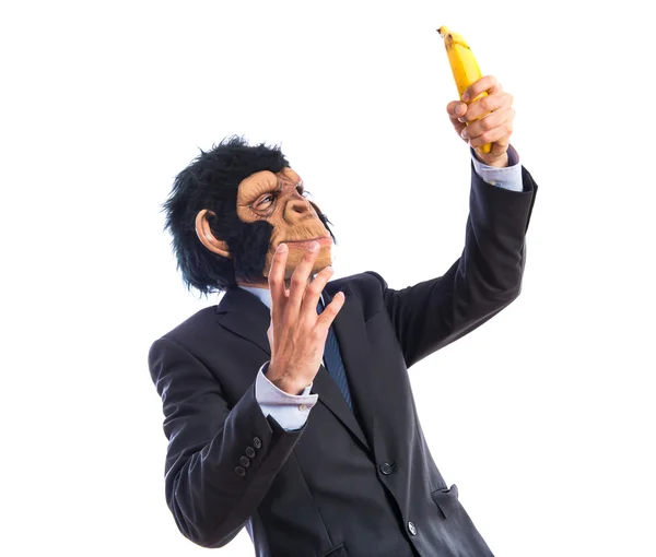 Meglepte a banán majom-ember — Stock Fotó