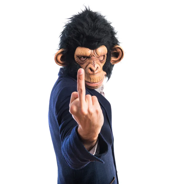 Homem macaco fazendo gesto chifre — Fotografia de Stock