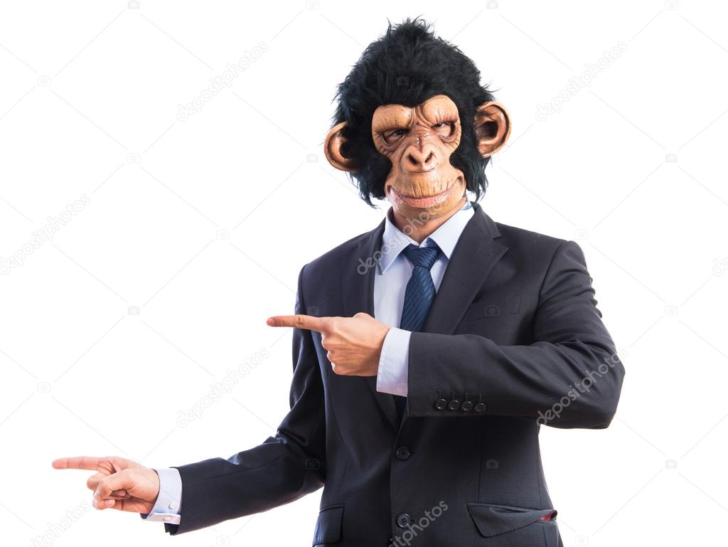 Monkey man pointing to the lateral