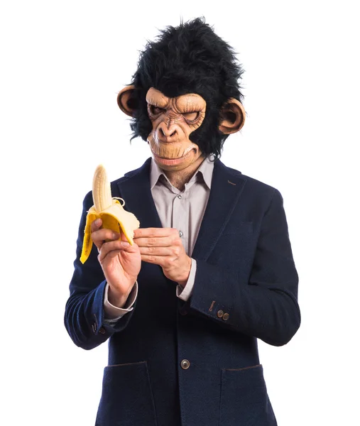 Małpa mężczyzna jedzenie banana — Zdjęcie stockowe