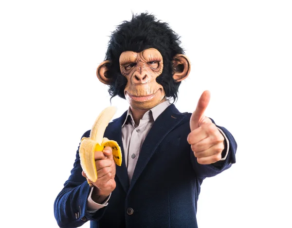 Majom-ember eszik egy banánt — Stock Fotó