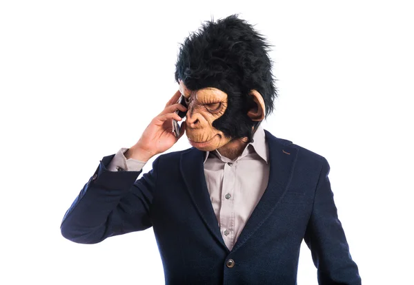 Μαϊμού άνθρωπος μιλάει στο κινητό — Φωτογραφία Αρχείου
