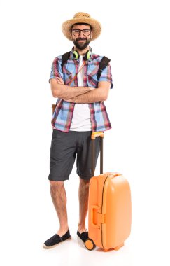 Beyaz arka plan üzerinde turist