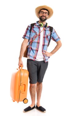 Beyaz arka plan üzerinde turist