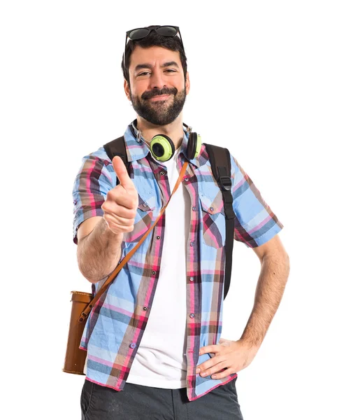 Tourist with thumb up — Stock Photo, Image