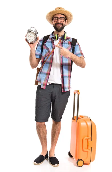 Турист тримає старовинний годинник — стокове фото