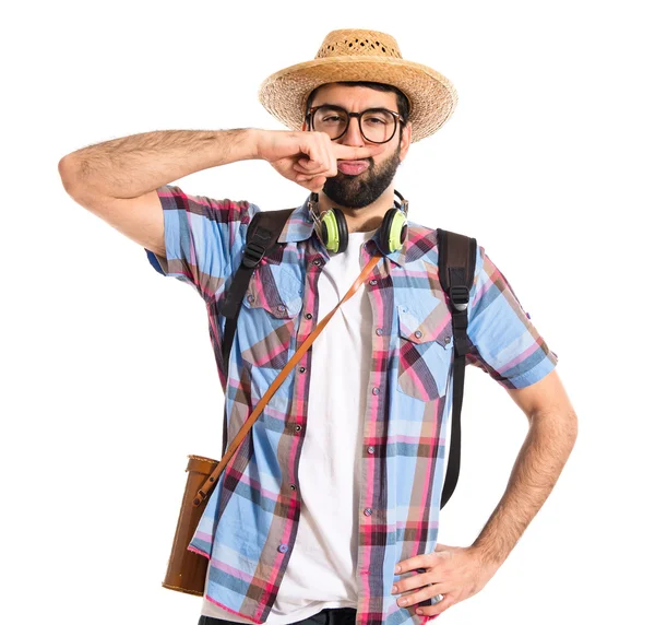 Turista fazendo sinal de bigode — Fotografia de Stock