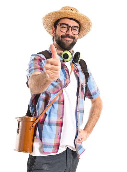 Tourist with thumb up — Stock Photo, Image