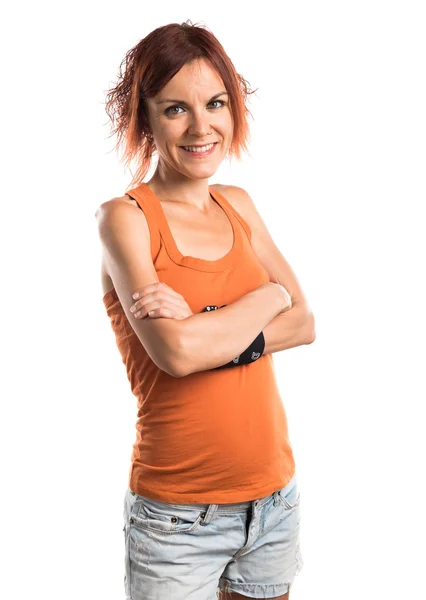 Woman with her arms crossed — Stock Photo, Image