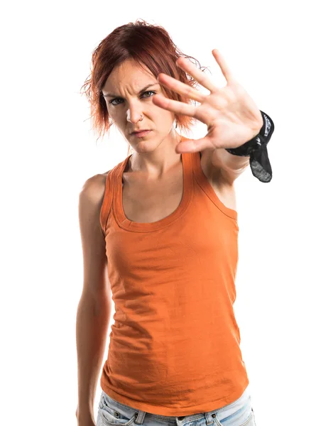 Mujer haciendo señal de stop —  Fotos de Stock