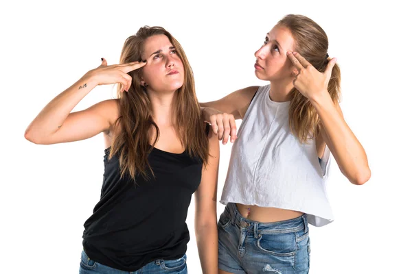 Girls making suicide gesture — Stock Photo, Image