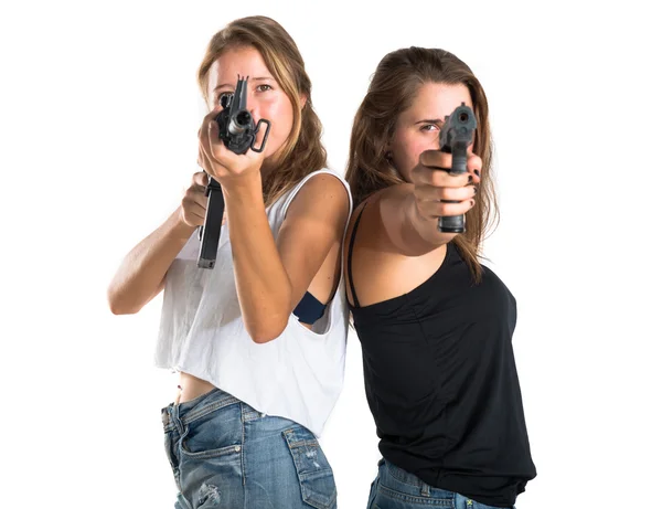Friends holding a SMG and a gun — Stock Photo, Image