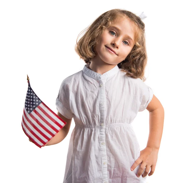 Bir Amerikan bayrağı tutan kız