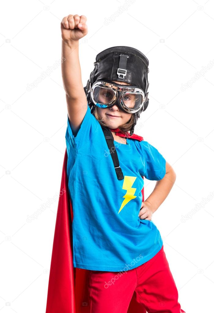 Kid dressed like superhero