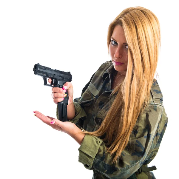 军事的女人拿着枪 — 图库照片