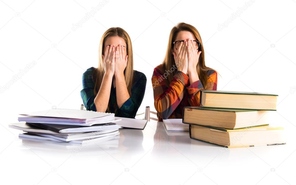 Students covering her face