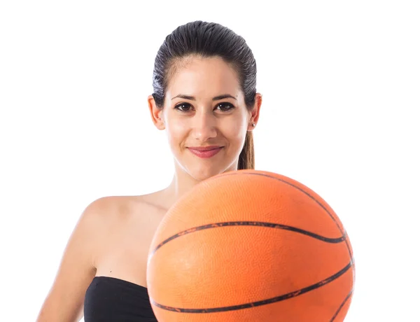 Woman playing baktetball — Stock Photo, Image