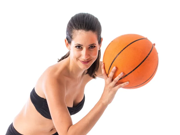 Mulher jogando baktetball — Fotografia de Stock