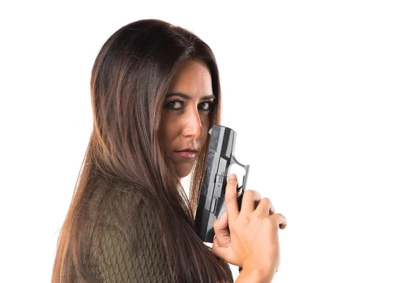 Žena držící pistoli — Stock fotografie