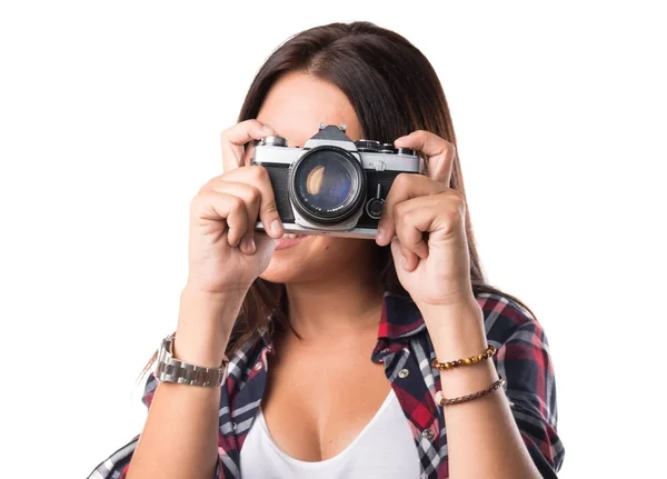 Mujer fotografiando — Foto de Stock