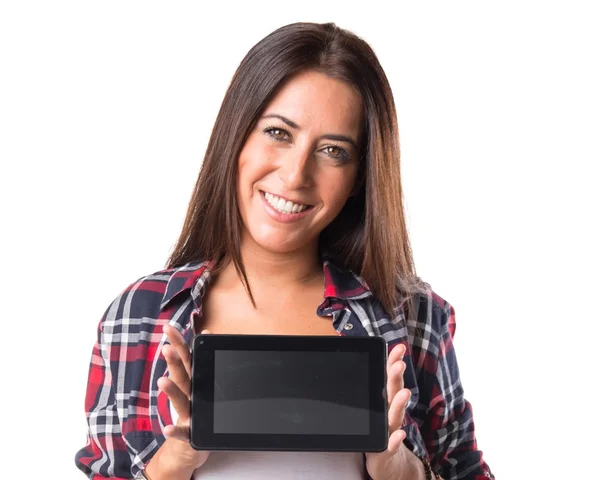Woman holding a tablet — Stock Photo, Image