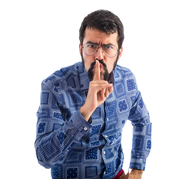 Vintage young man making silence gesture — Stock Photo, Image