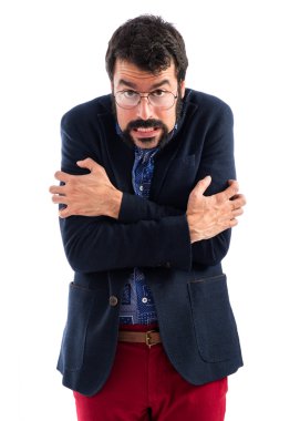 Vintage genç adam üzerinde beyaz buz gibi