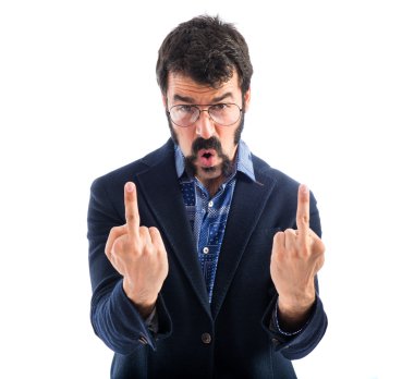 Vintage genç adam boynuz jest yapma