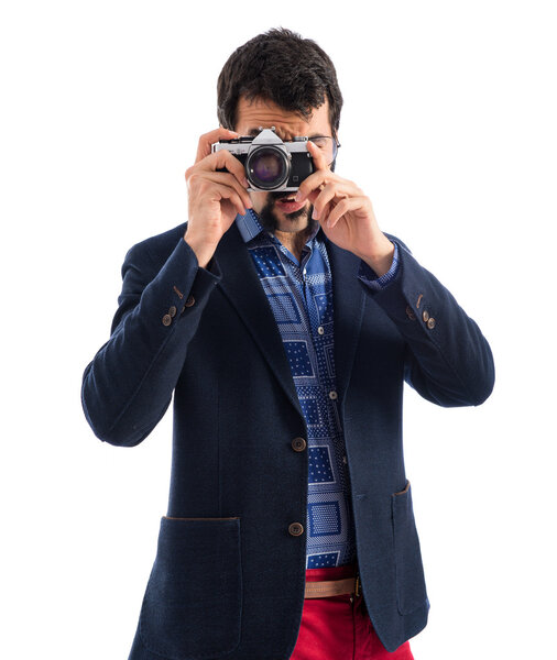 Vintage young man photographing