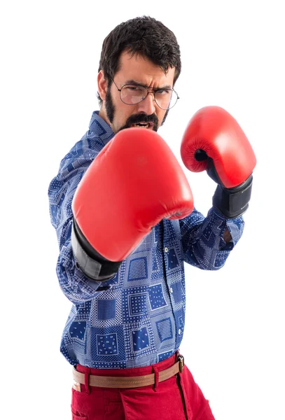 Joven vintage con guantes de boxeo —  Fotos de Stock