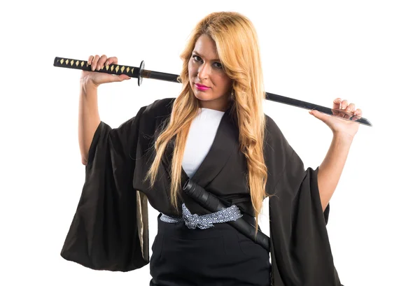 Žena, oblečená jako samuraj — Stock fotografie
