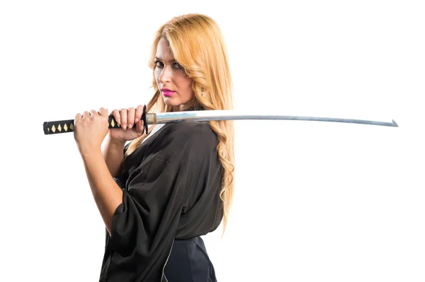 Woman dressed like samurai — Stock Photo, Image