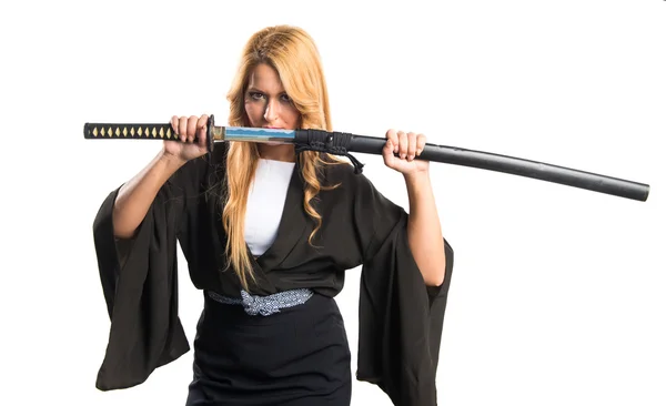 Kvinna klädd som samurai — Stockfoto