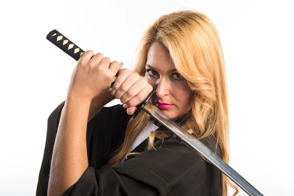 Woman dressed like samurai — Stock Photo, Image