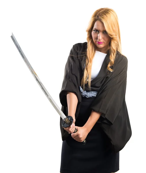 Woman dressed like samurai — Stock Photo, Image