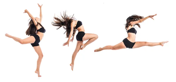 Молодой артист балета прыгает на белом фоне — стоковое фото