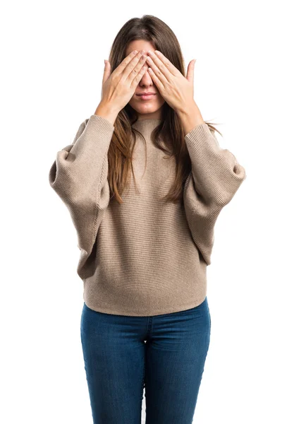 Girl covering her eyes — Stock Photo, Image