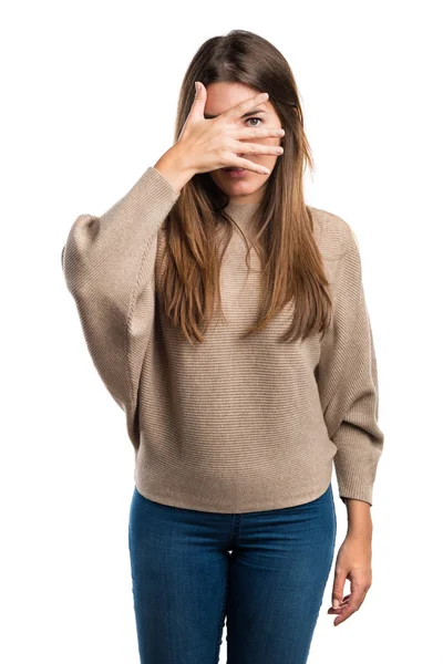 Dívka zakrývající si tvář — Stock fotografie