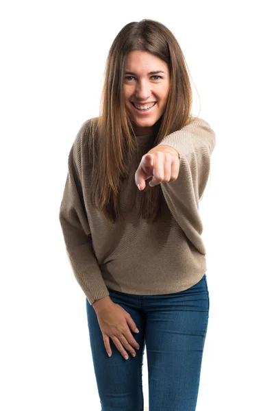 Menina apontando para a frente — Fotografia de Stock