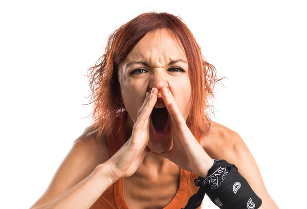 Redhead woman over white background — Stock Photo, Image