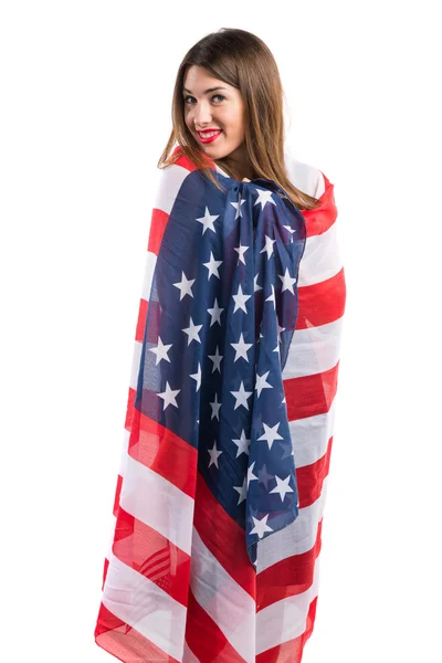 Girl holding an american flag Royalty Free Stock Photos