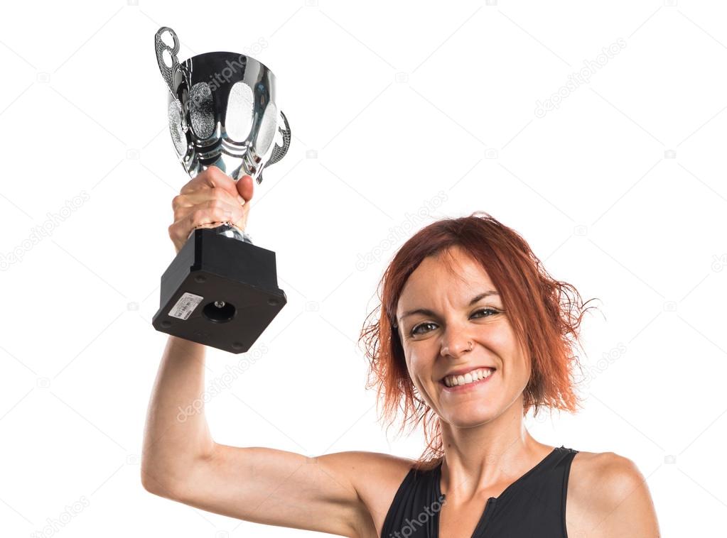 Woman holding a trophy