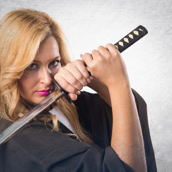 Woman dressed like samurai — Stock Photo, Image