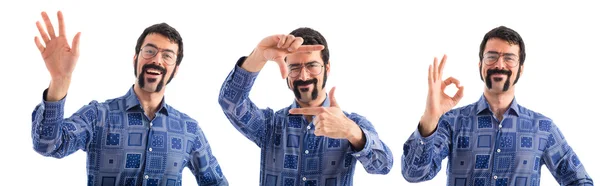 Vintage young man focusing with his fingers — Stock Photo, Image