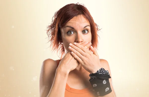 Woman covering her mouth — Stock Photo, Image